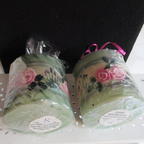 Stylized flowers, 3" Pillar Candle, Hand Painted, Party, Nature, Codes K, U - Picture 2 of 4